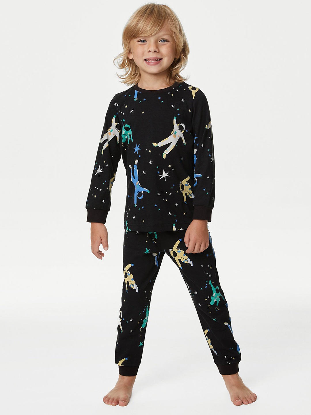 

Marks & Spencer Boys Conversational Printed Pure Cotton T-shirt With Pyjamas, Black