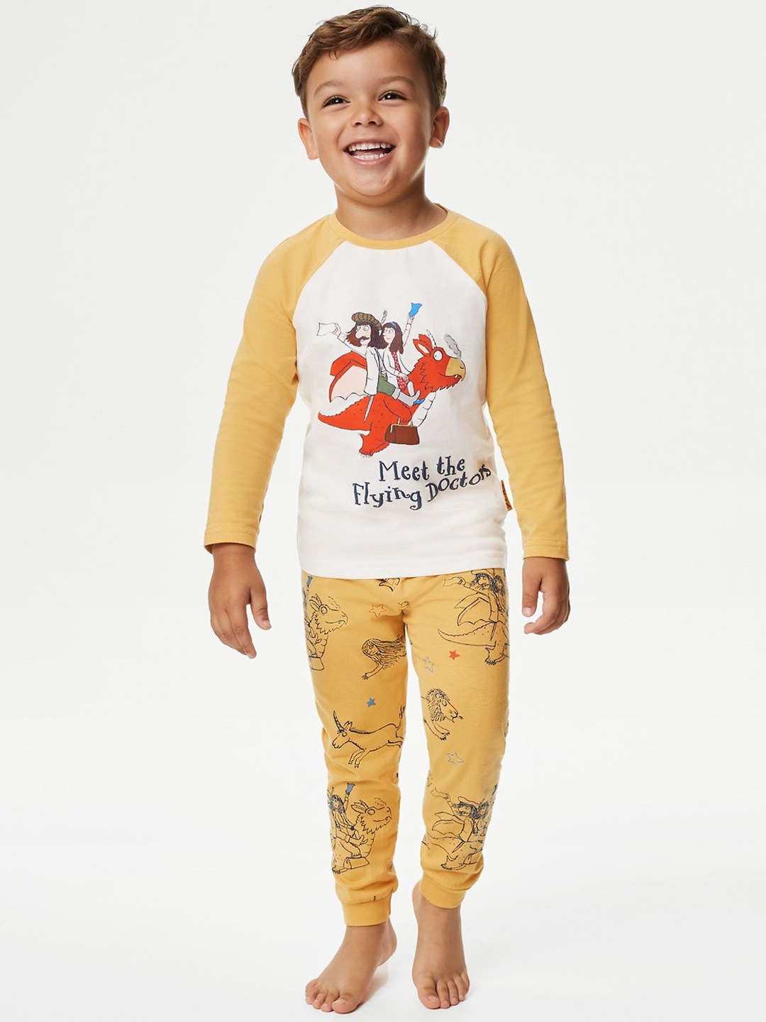 

Marks & Spencer Boys Graphic Printed Pure Cotton T-shirt With Pyjamas, Yellow