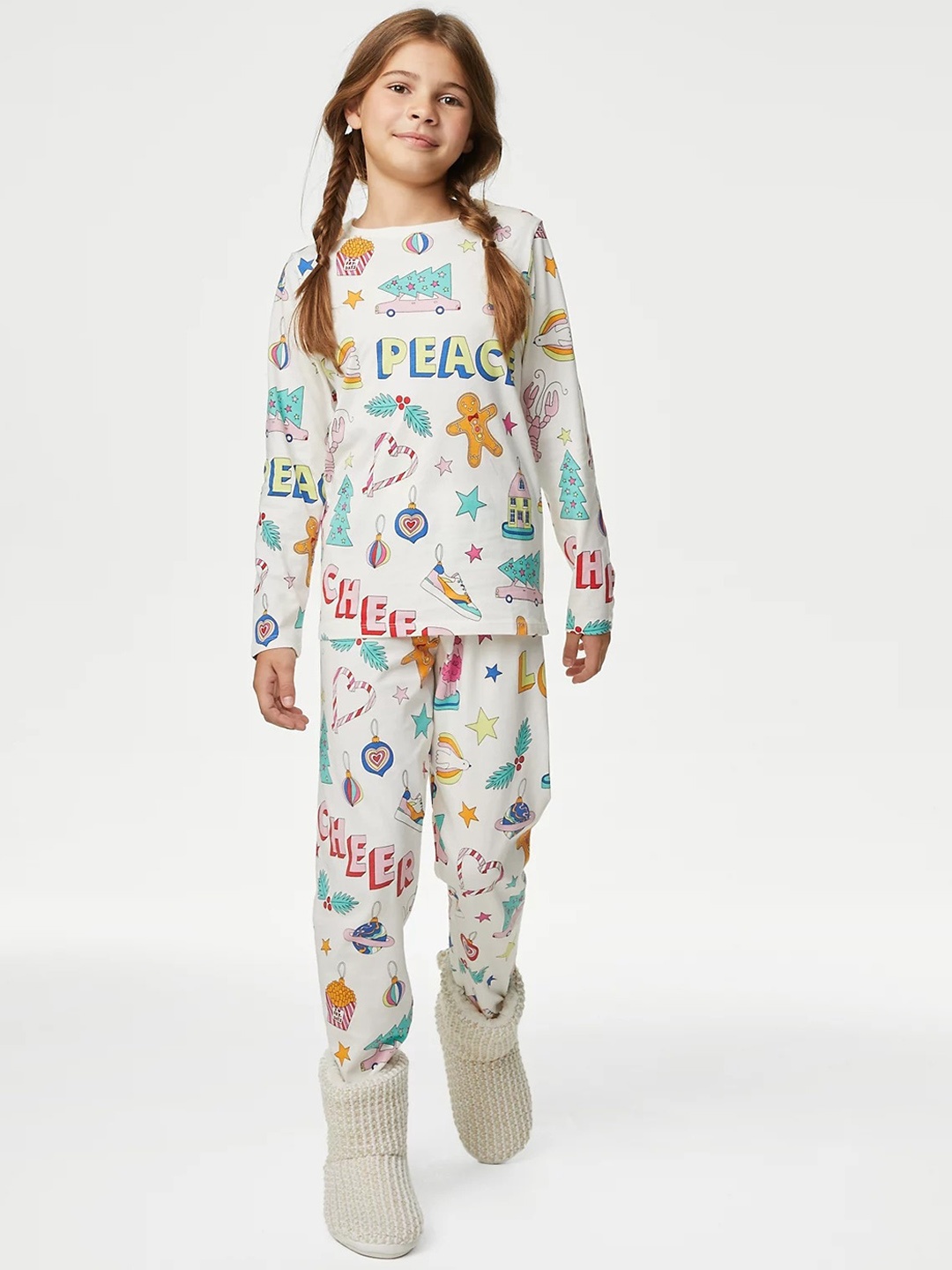 

Marks & Spencer Girls Conversational Printed Pure Cotton Night Suit, White