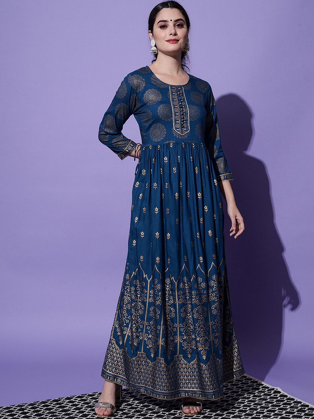 

KALINI Ethnic Motifs Printed Anarkali Kurta, Blue