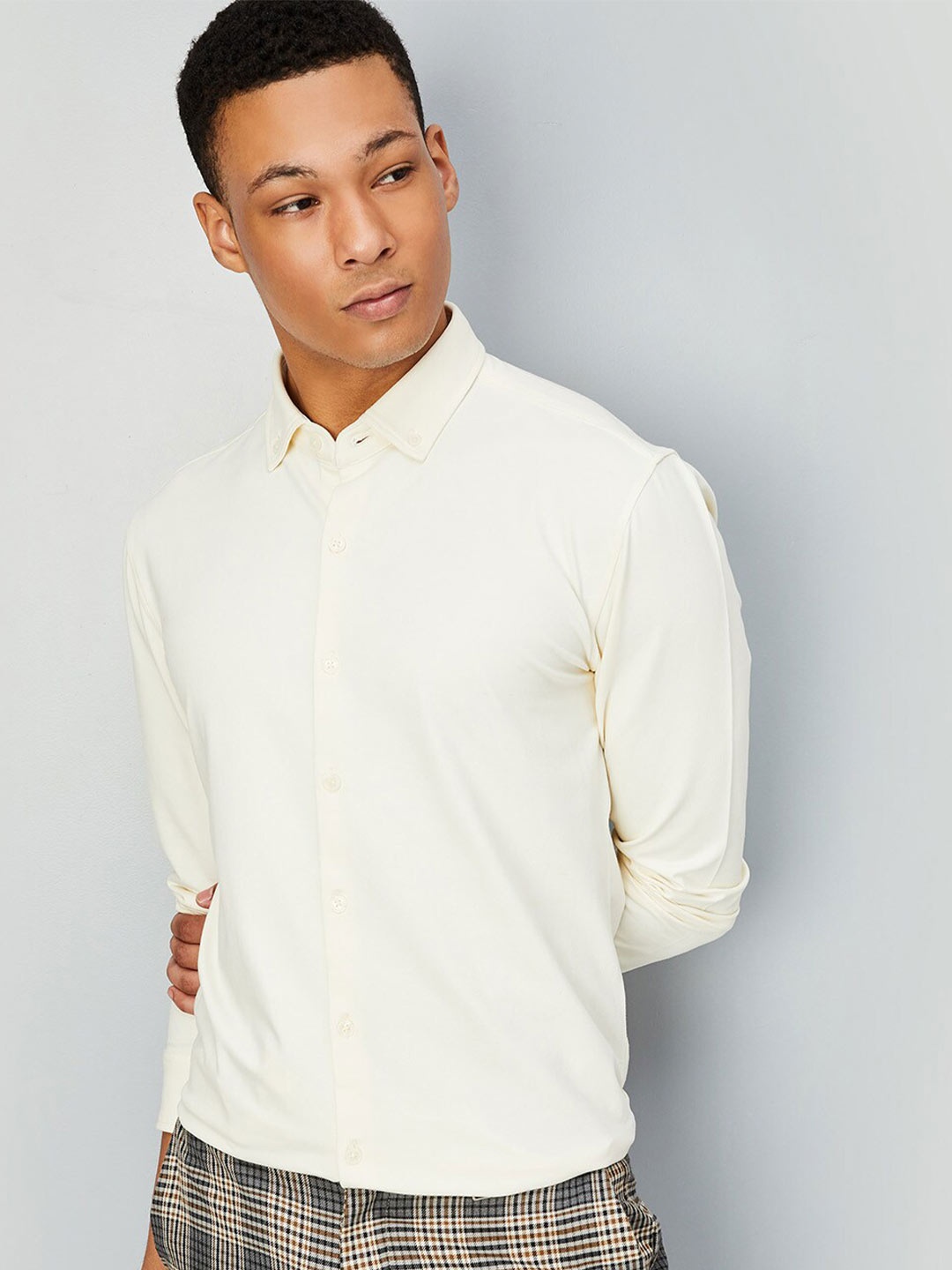 

max Button-Down Collar Pure Cotton Casual Shirt, Off white