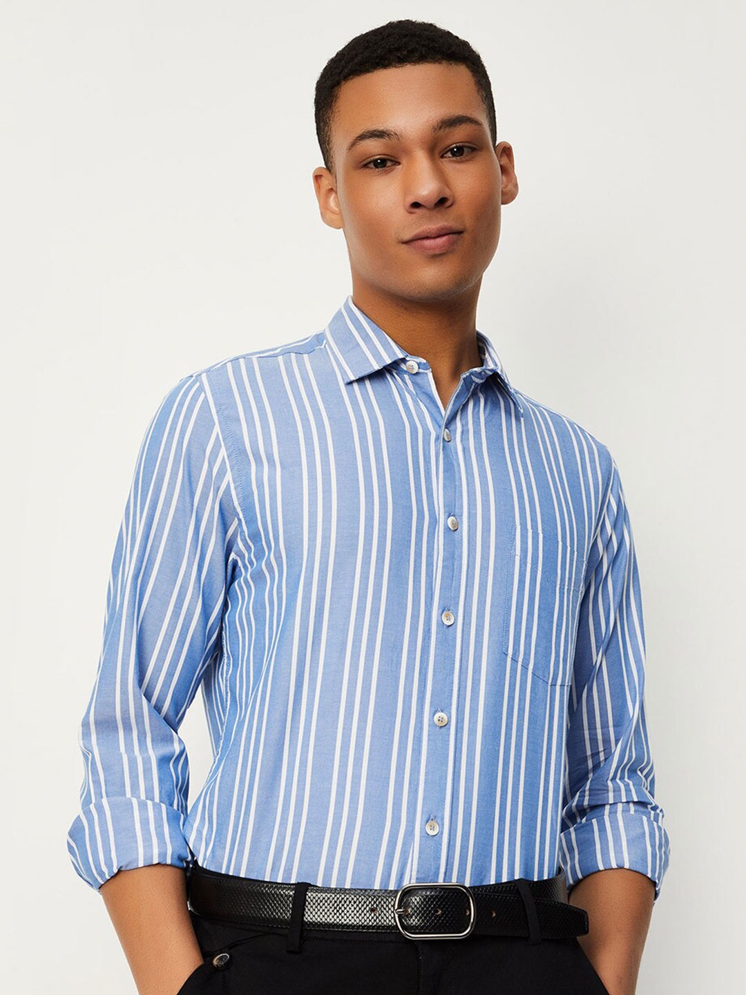 

max Vertical Stripes Pure Cotton Casual Shirt, Blue
