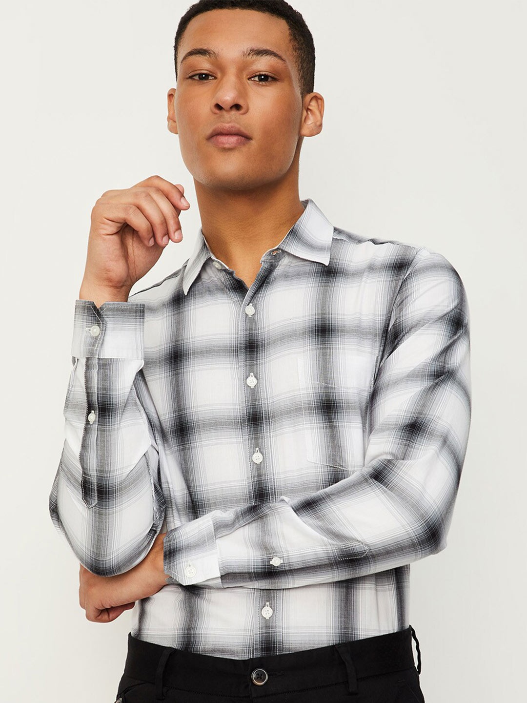 

max Tartan Checked Pure Cotton Casual Shirt, White