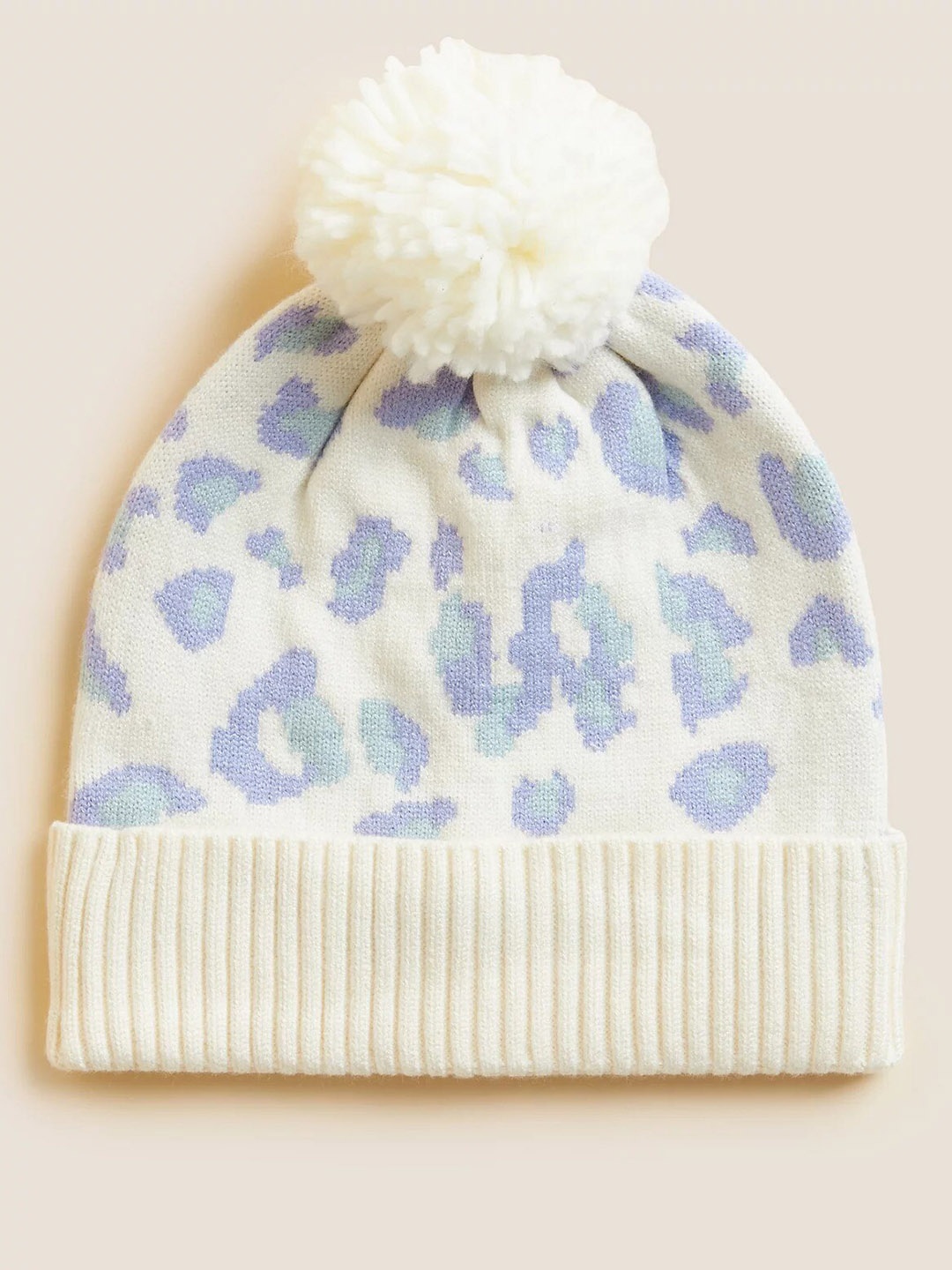 

Marks & Spencer Girls Leopard Printed Beanie Cap, Cream
