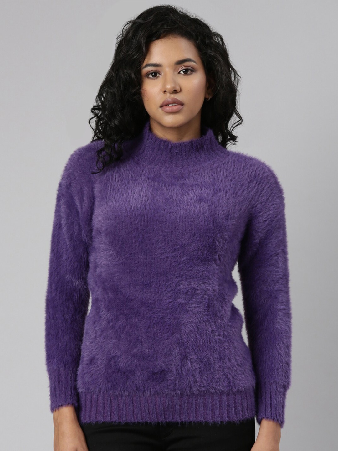 

SHOWOFF High Neck Long Sleeves Acrylic Sweater, Purple