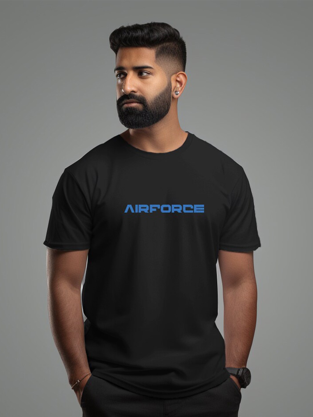 

Aero Armour Unisex Airforce Pride Typography Printed Pure Cotton T-Shirt, Black