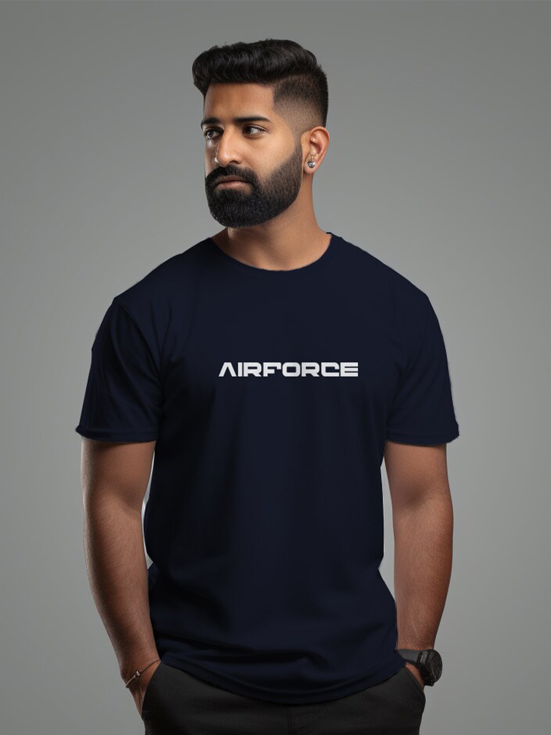 

Aero Armour Unisex Airforce Pride Printed Pure Cotton T-shirt, Navy blue