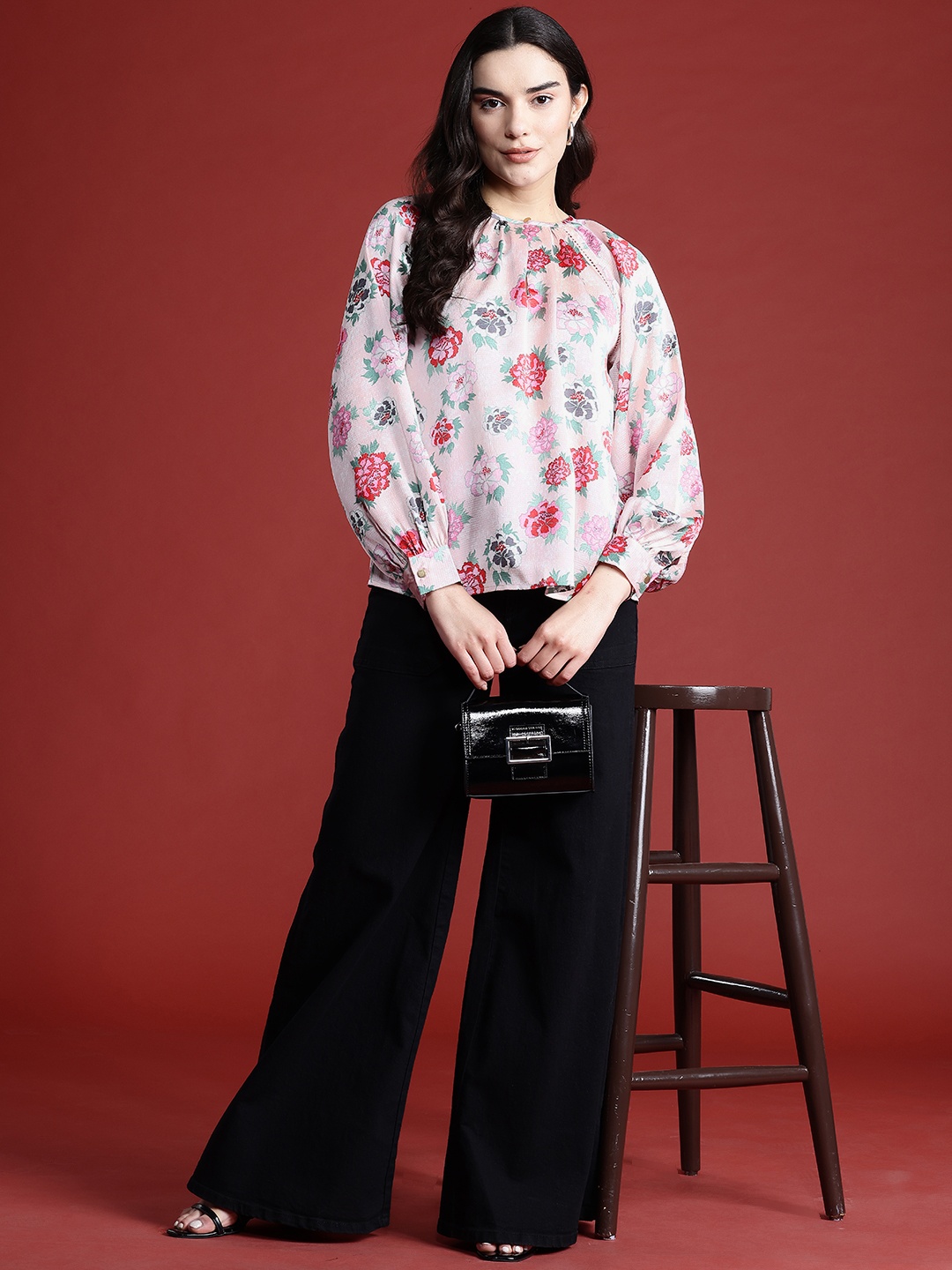 

all about you Floral Print Keyhole Neck Top, Pink