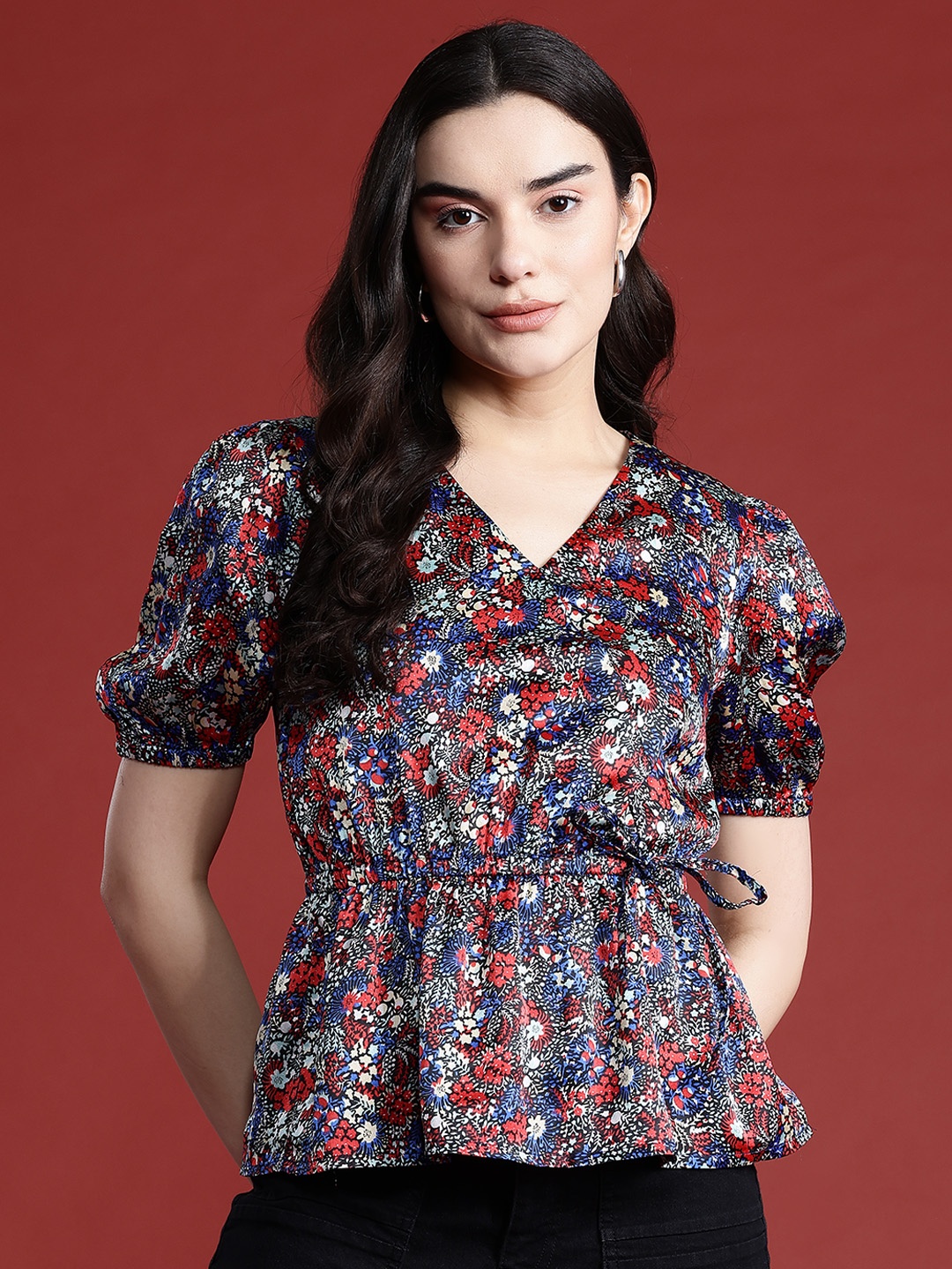 

all about you Floral Print Cinched Waist Top, Multi