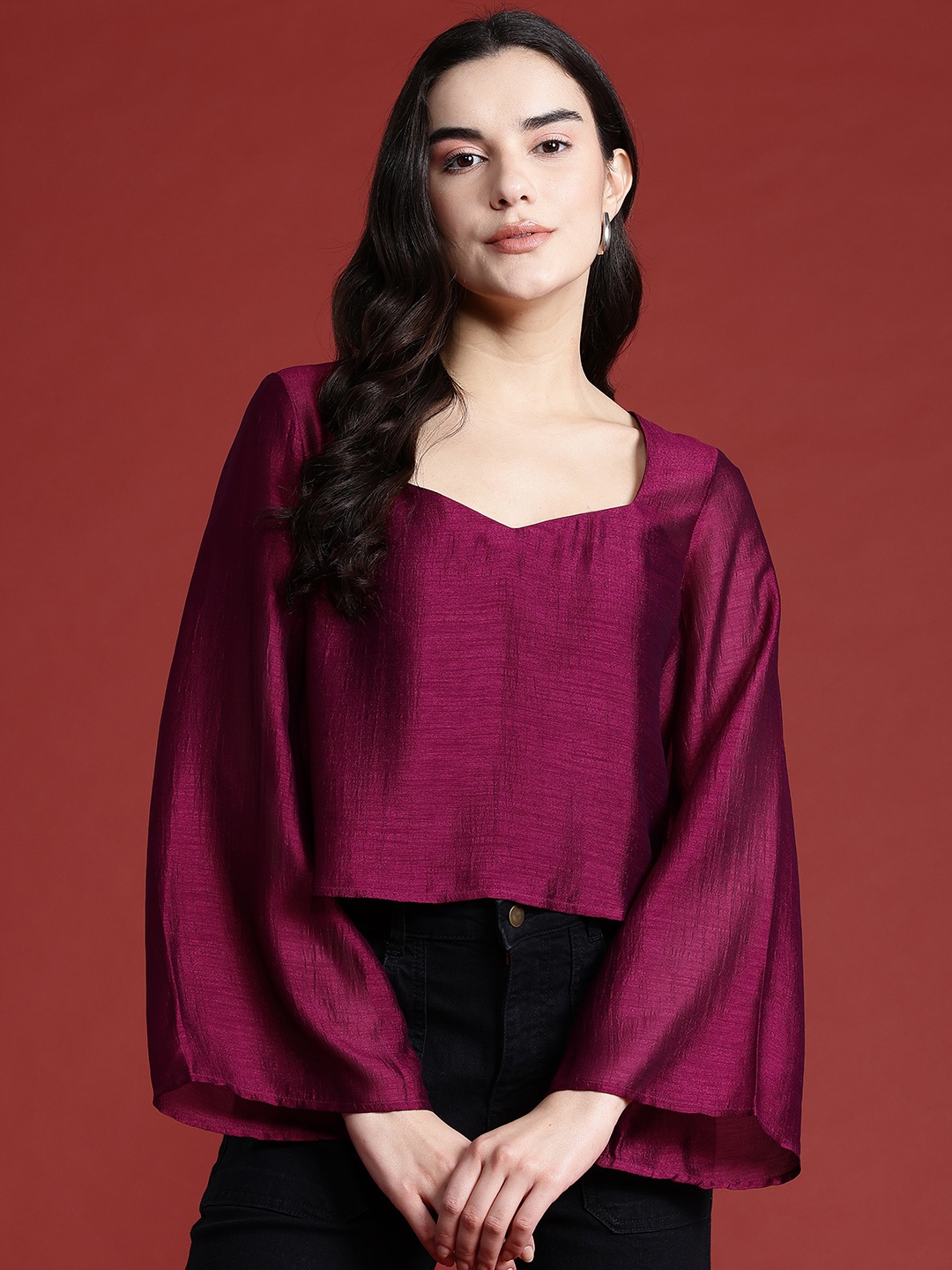 

all about you Sweetheart Neck Sheer Top, Magenta