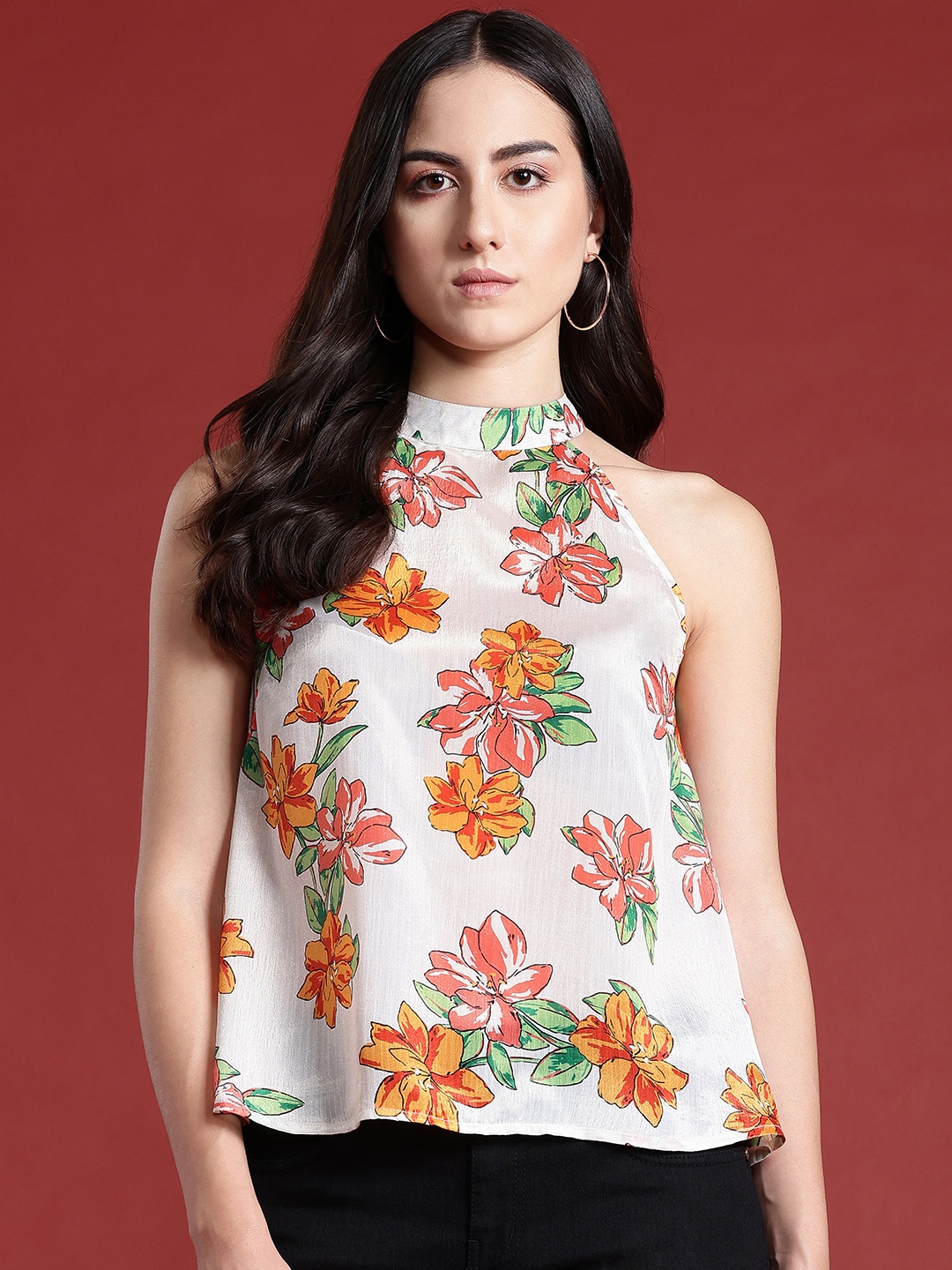 

all about you Floral Print Halter Neck Top, White