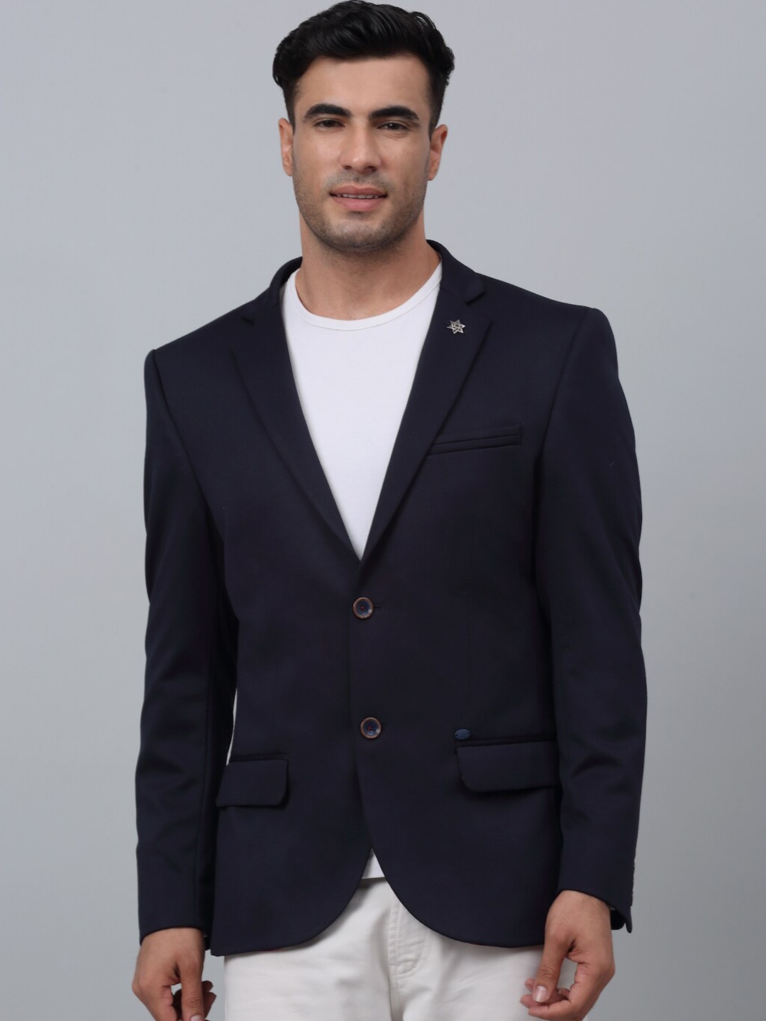 

Cantabil Long Sleeves Notched Lapel Single-Breasted Casual Blazer, Navy blue
