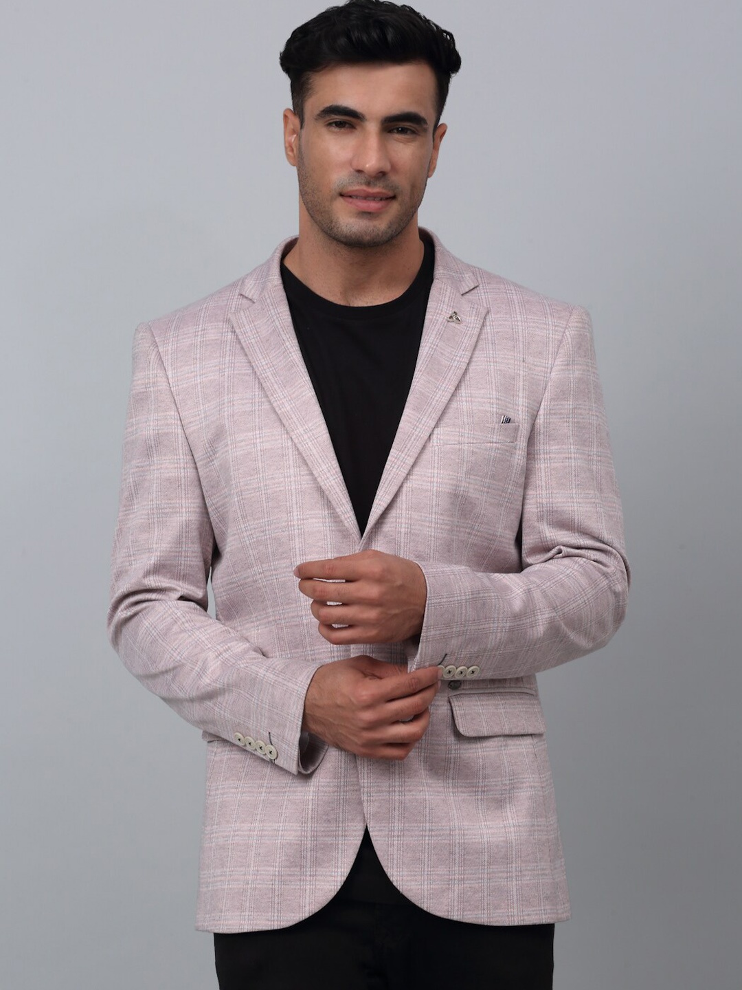 

Cantabil Checked Single-Breasted Casual Blazer, Peach