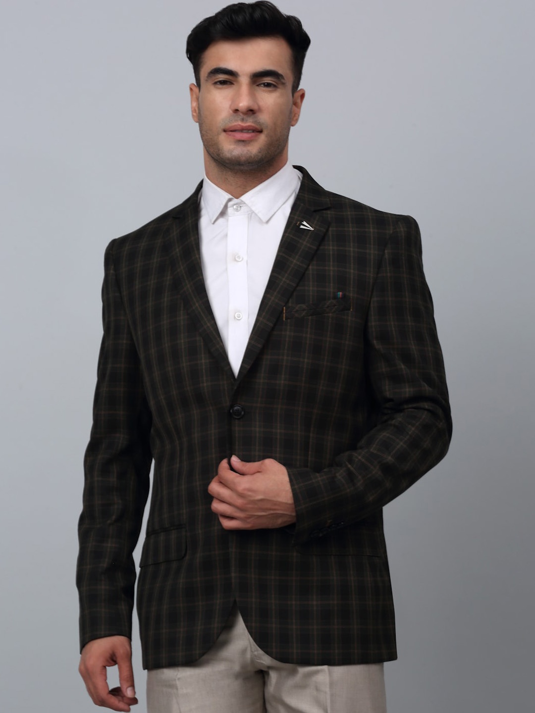 

Cantabil Checked Notched Lapel Single Breasted Formal Blazer, Black