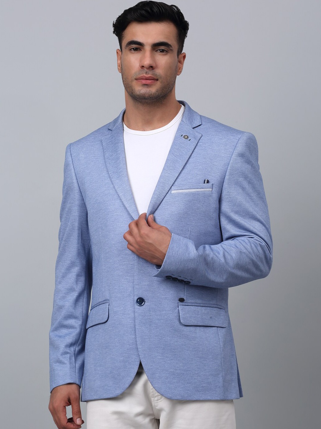 

Cantabil Long Sleeves Notched Lapel Single-Breasted Casual Blazer, Blue