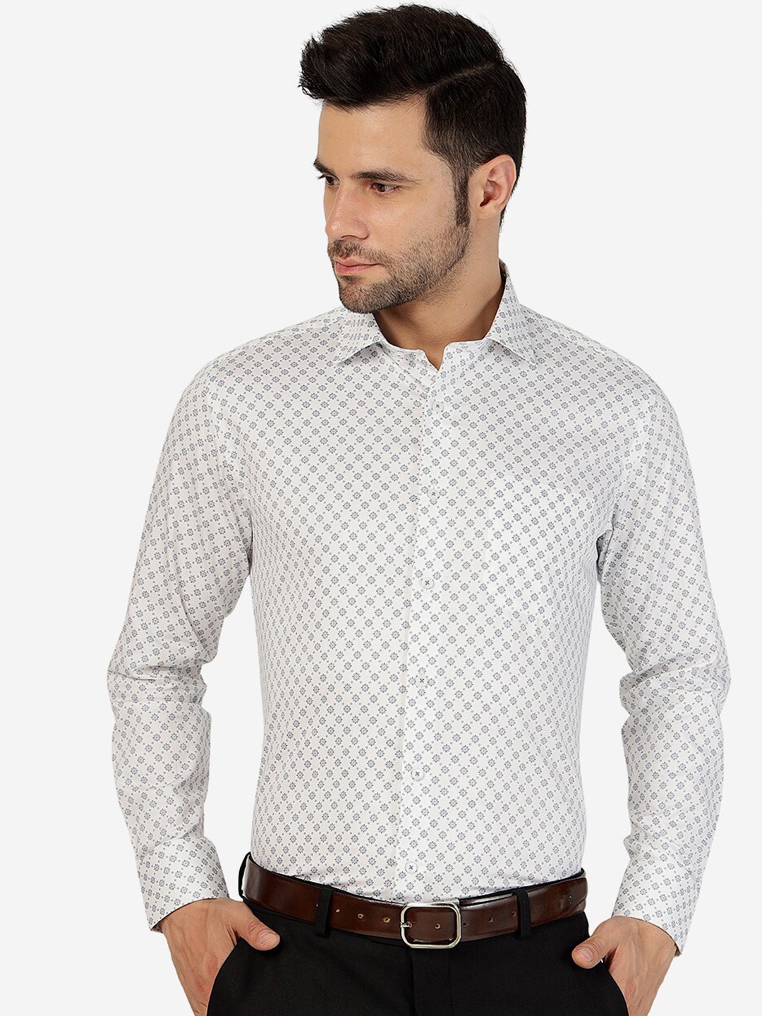 

Greenfibre Geometric Printed Slim Fit Formal Shirt, White