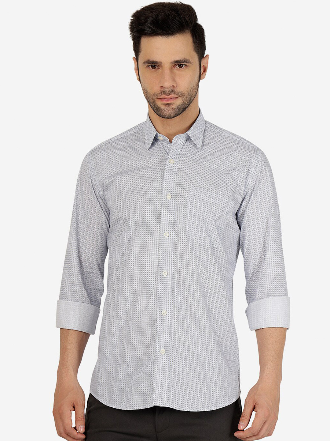 

JADE BLUE Men Blue Slim Fit Micro Ditsy Printed Pure Cotton Shirt, Grey