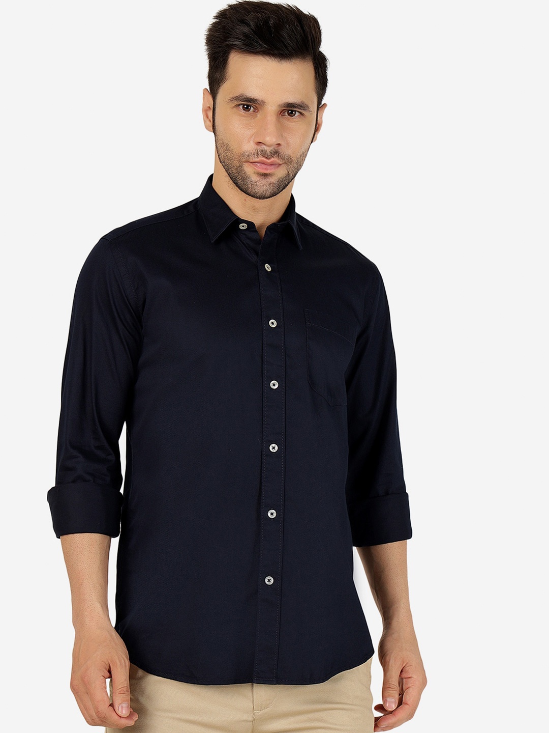 

JADE BLUE Slim Fit Spread Collar Pure Cotton Shirt