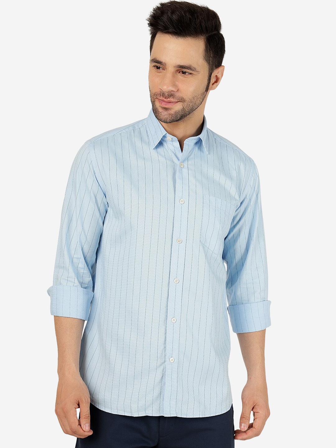

JADE BLUE Vertical Stripes Slim Fit Cotton Shirt