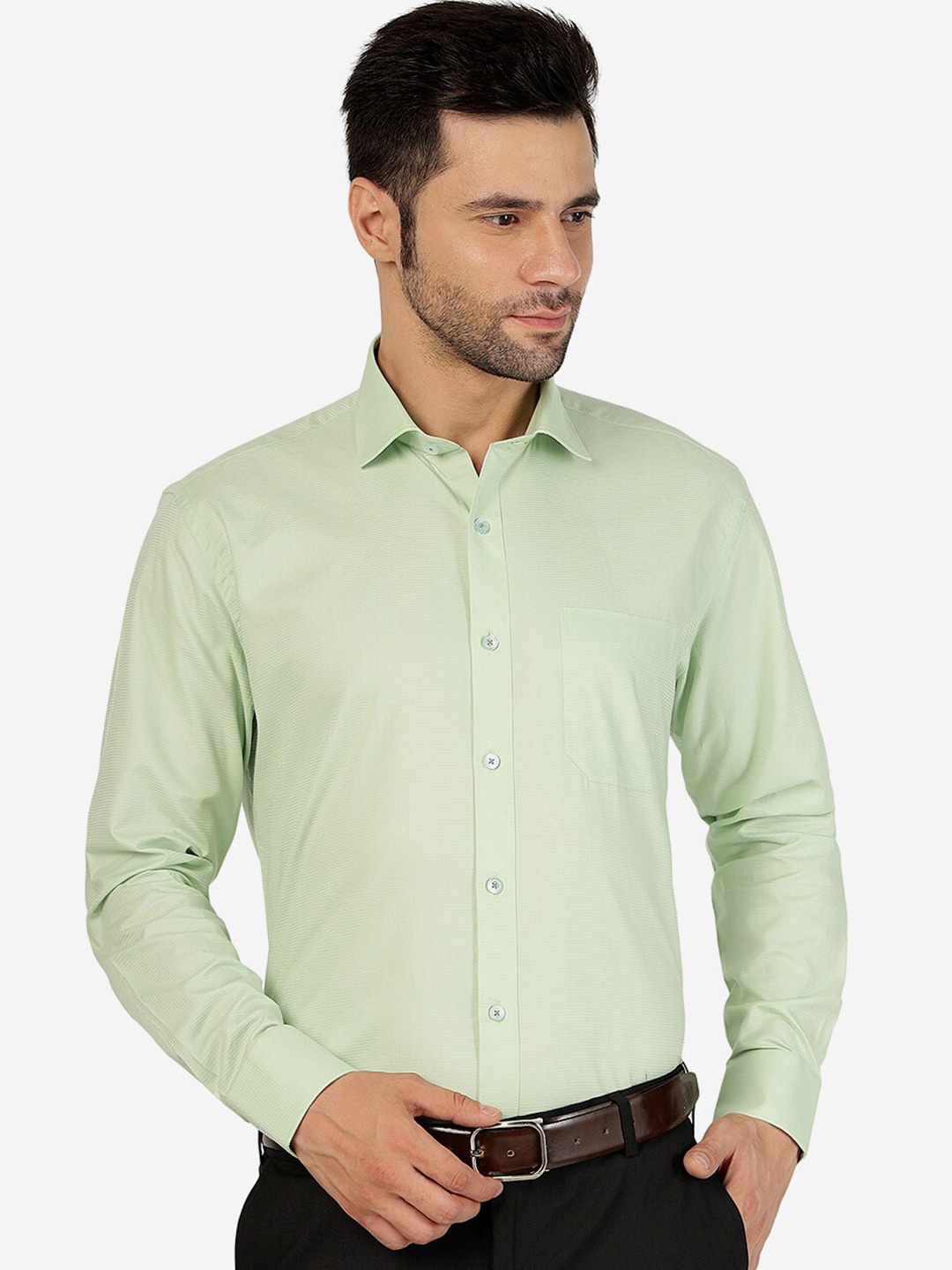 

JADE BLUE Pure Cotton Formal Shirt, Green