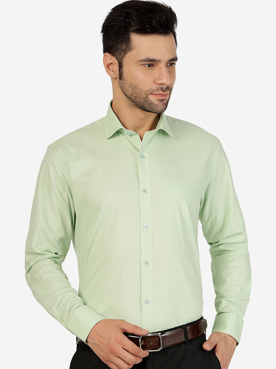 

JADE BLUE Pure Cotton Regular Fit Formal Shirt, Green