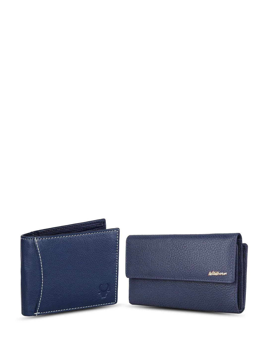 WildHorn Unisex Set Of 2 Leather Two Fold Wallet, Blue