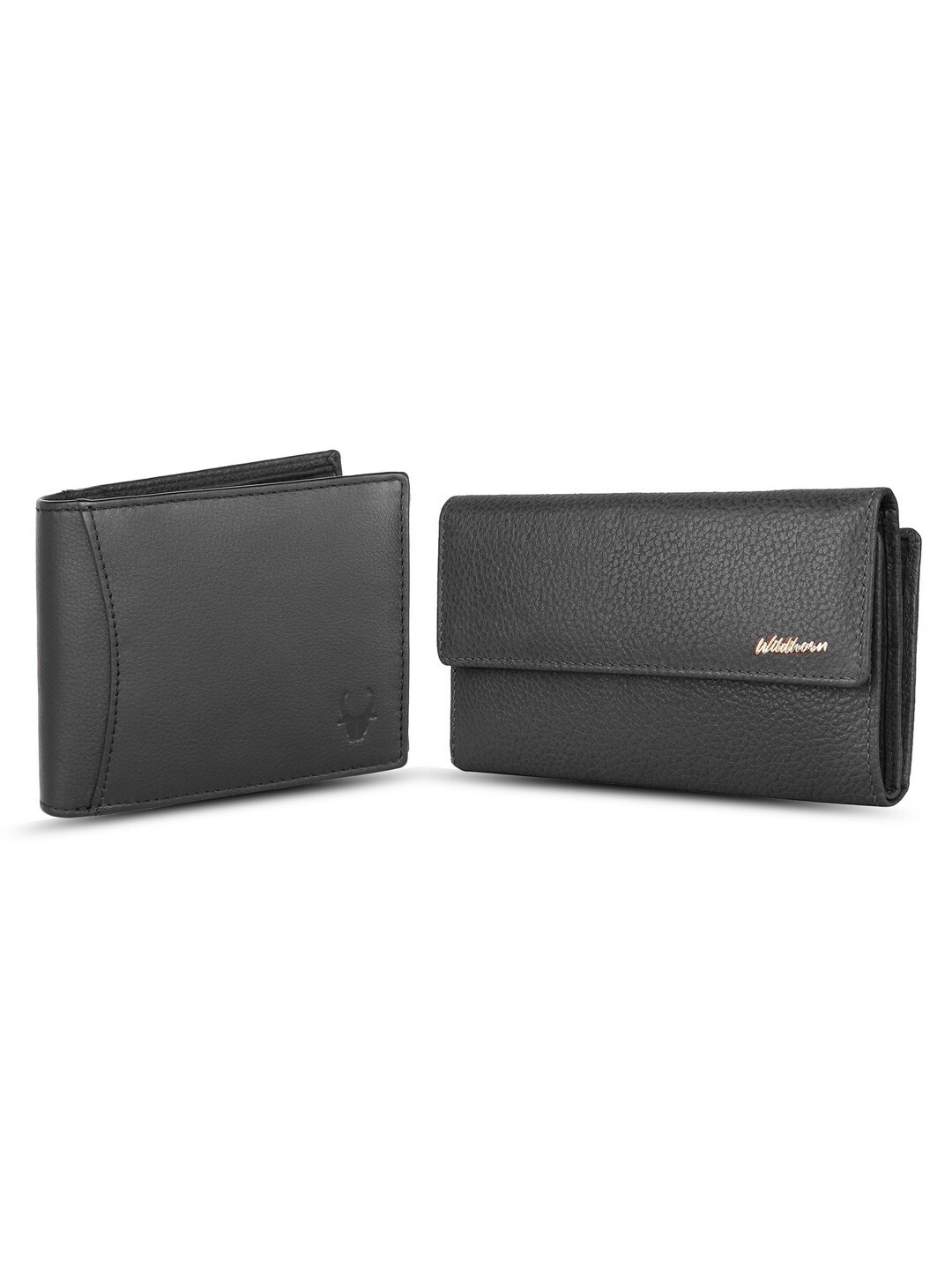 

WildHorn Unisex Set Of 2 Leather Two Fold Wallet, Black