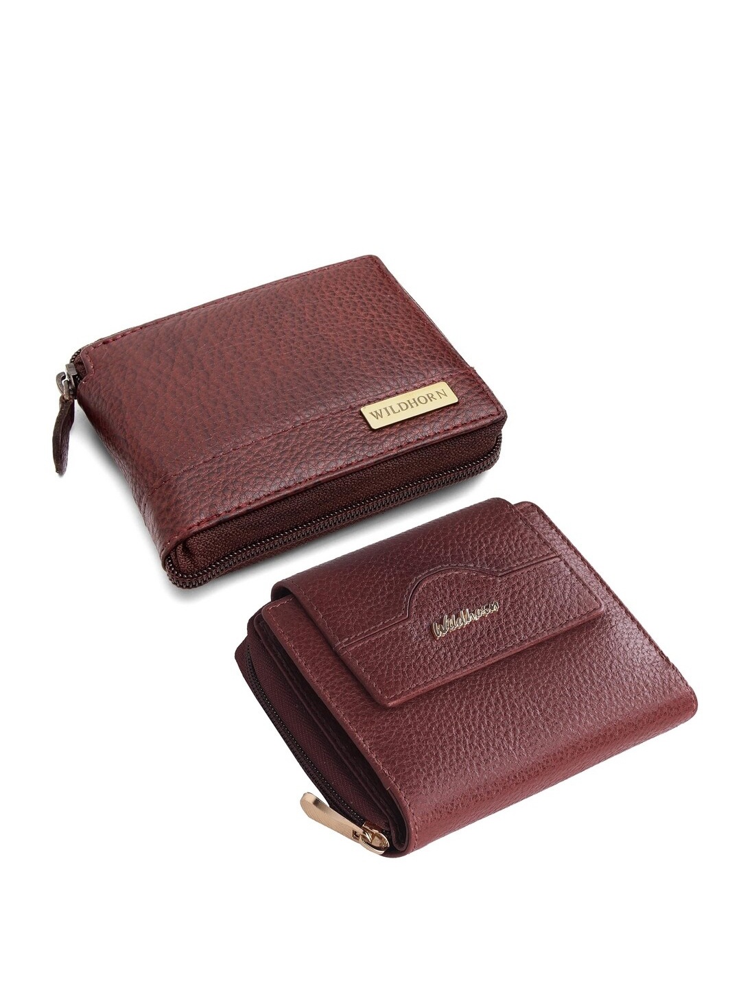 

WildHorn Couple Leather Zip Around Wallet Accessory Gift Set, Maroon