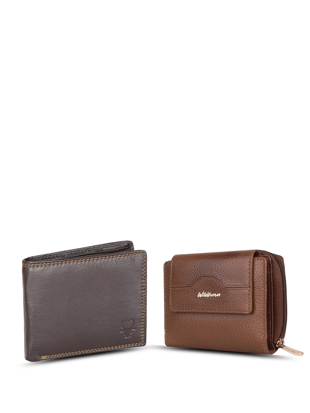 

WildHorn Unisex Textured Leather Wallet Combo Gift Set, Brown