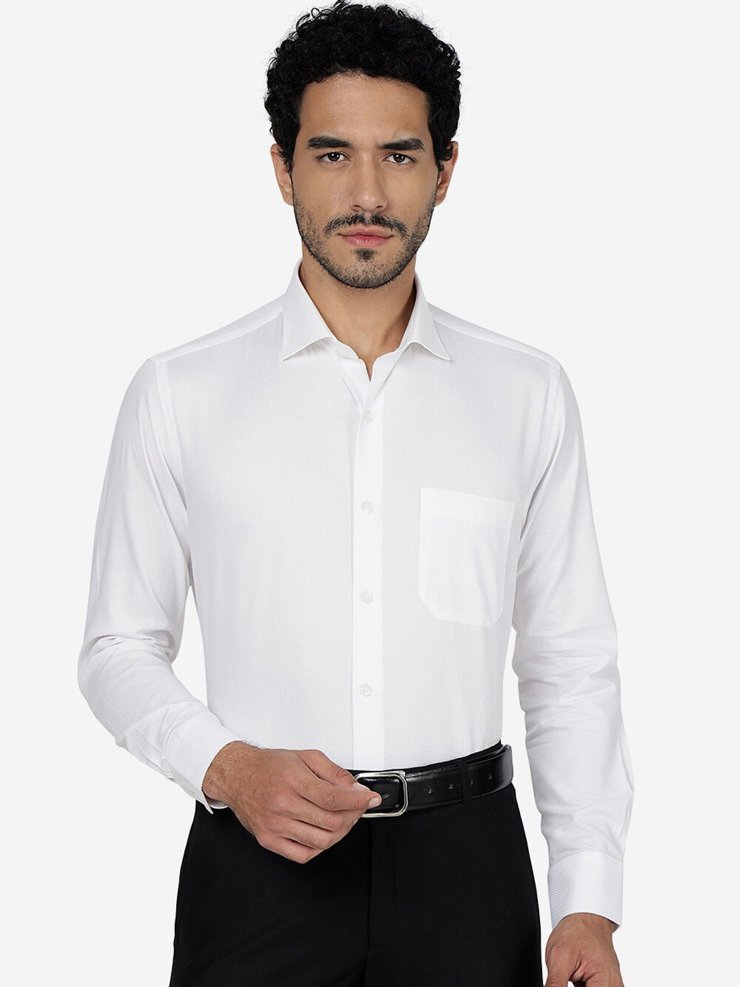 

METAL Slim Fit Self Design Pure Cotton Formal Shirt, White