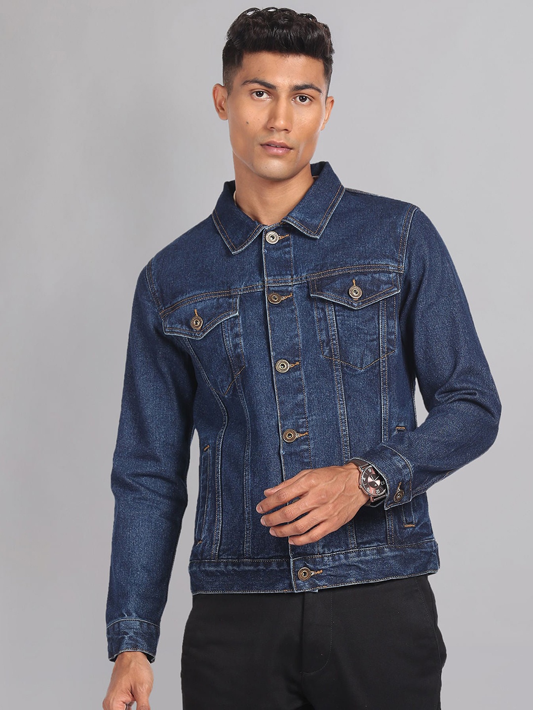 

AD By Arvind Washed Pure Cotton Denim Jacket, Blue