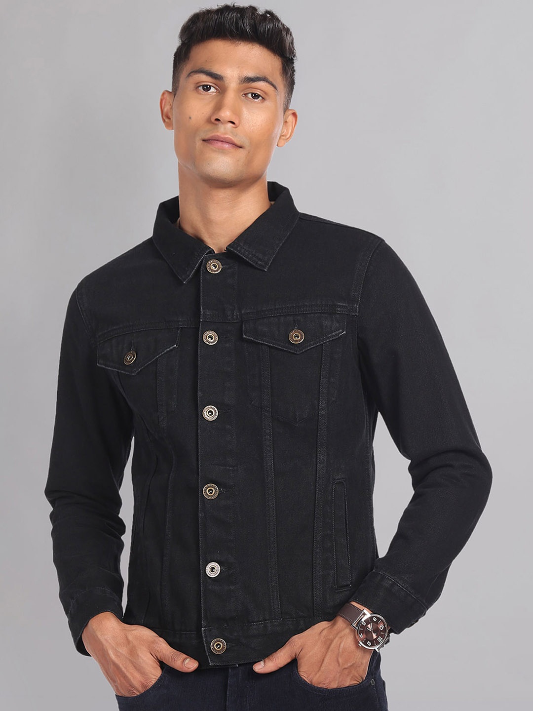 

AD By Arvind Pure Cotton Denim Jacket, Black