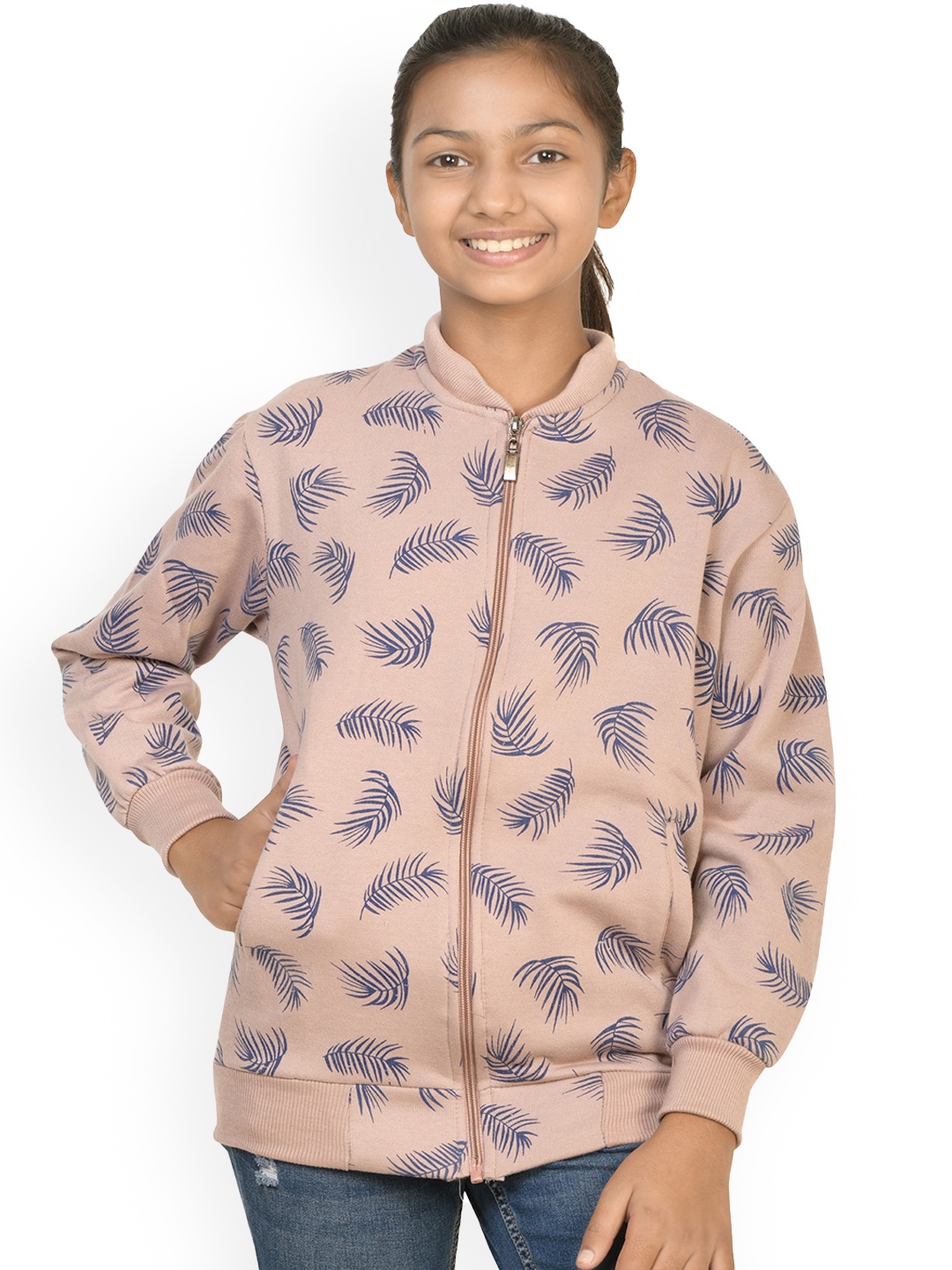 

BAESD Girls Floral Printed Lightweight Fleece Bomber Jacket, Beige