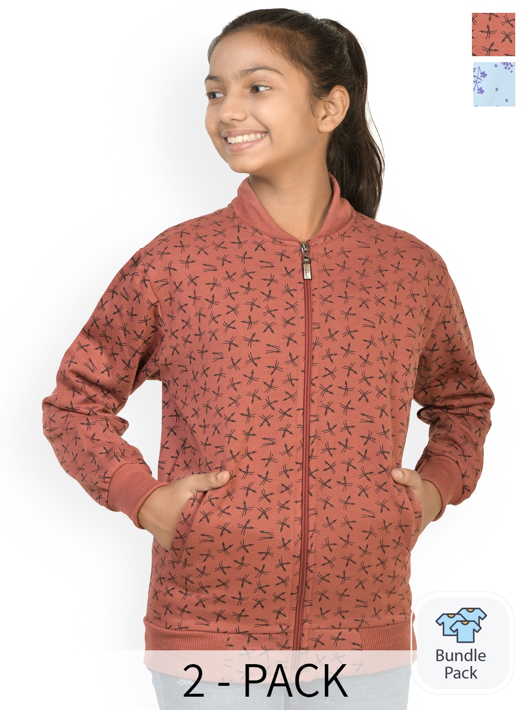 

BAESD Girls Pack Of 2 Floral Printed Fleece Lightweight Bomber Jacket, Brown