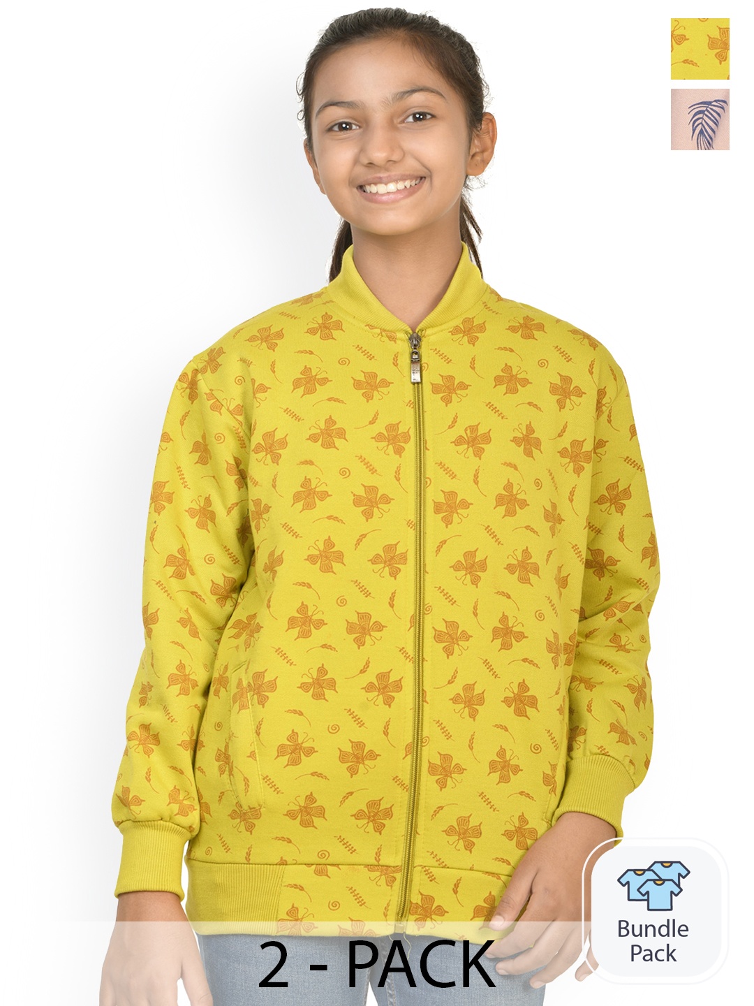 

BAESD Girls Pack Of 2 Floral Fleece Lightweight Open Front Jacket, Yellow
