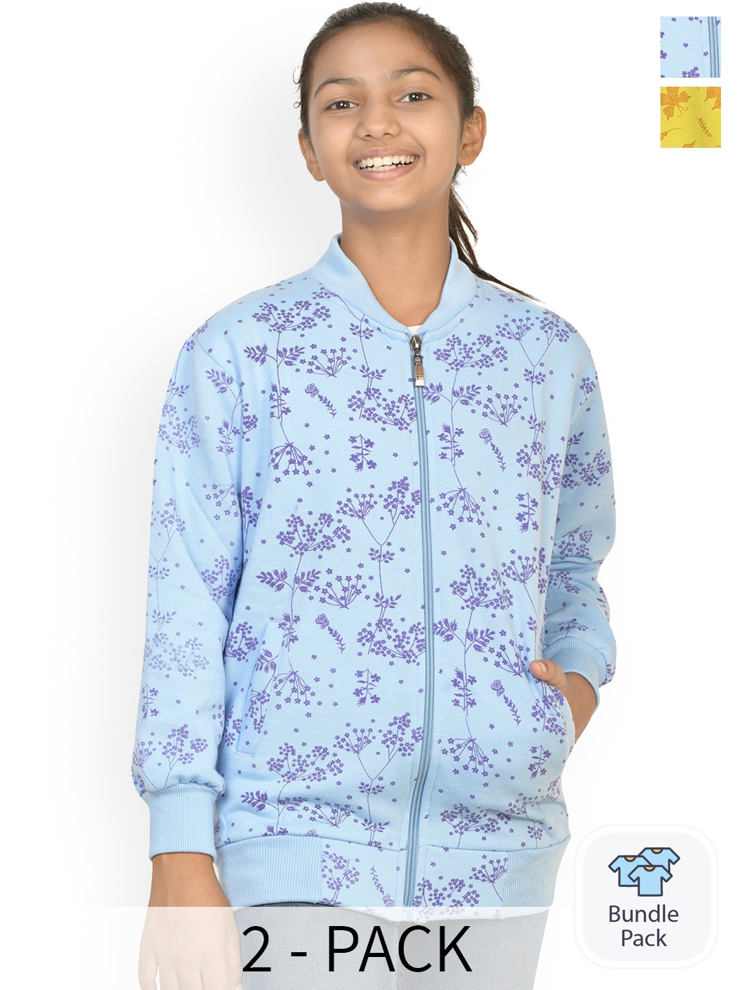 

BAESD Girls Pack Of 2 Printed Stand Collar Fleece Lightweight Bomber Jacket, Blue