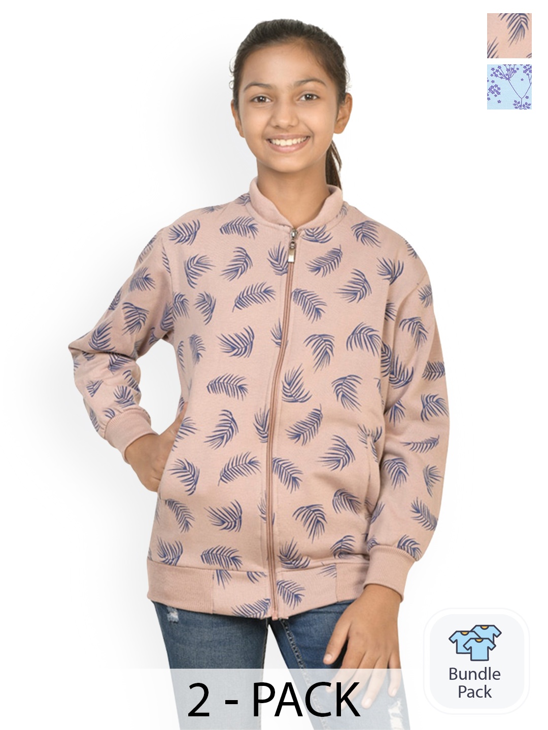 

BAESD Girls Pack Of 2 Printed Fleece Lightweight Bomber Jacket, Beige