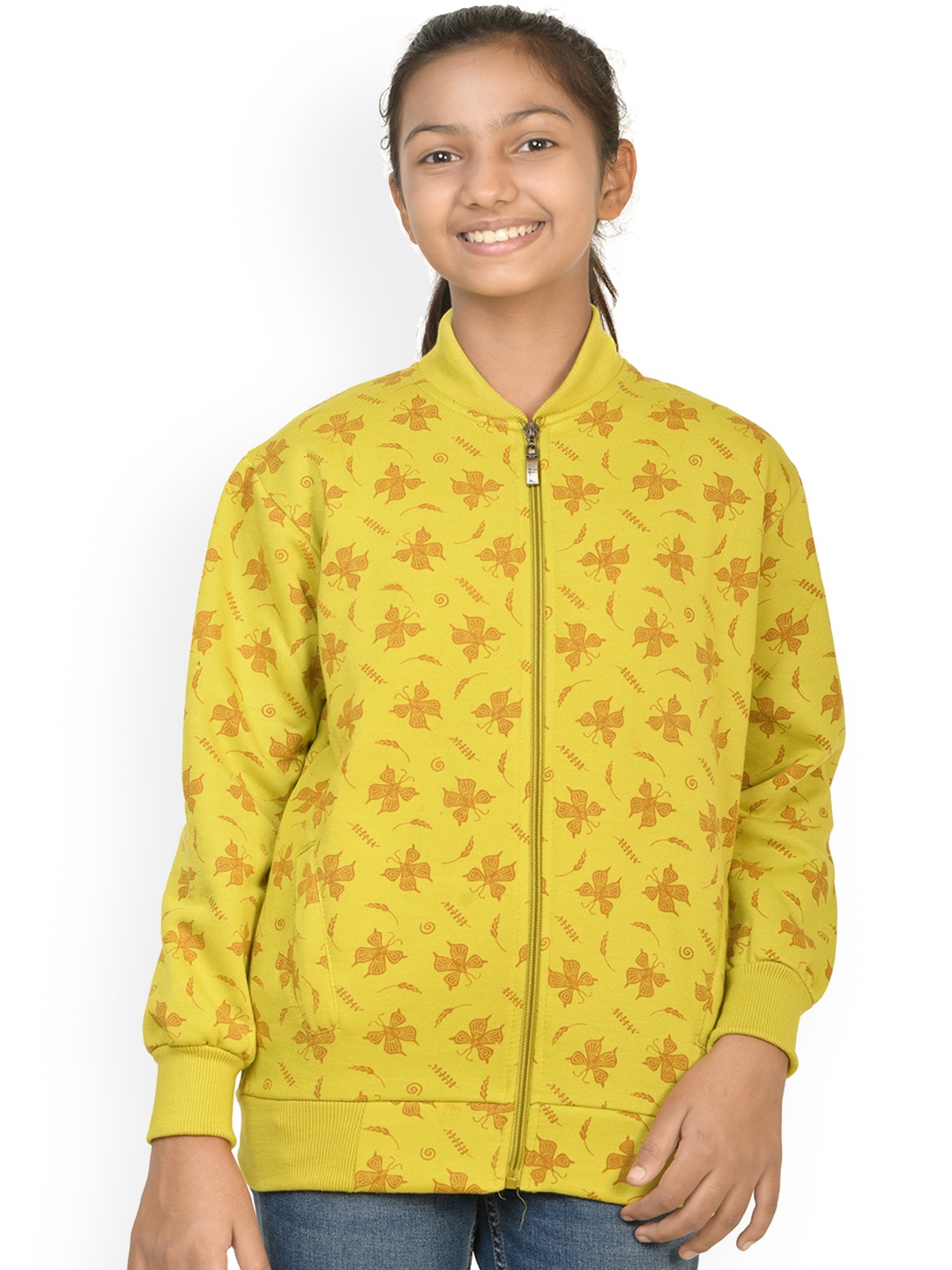 

BAESD Girls Conversational Printed Stand Collar Lightweight Fleece Bomber Jacket, Yellow