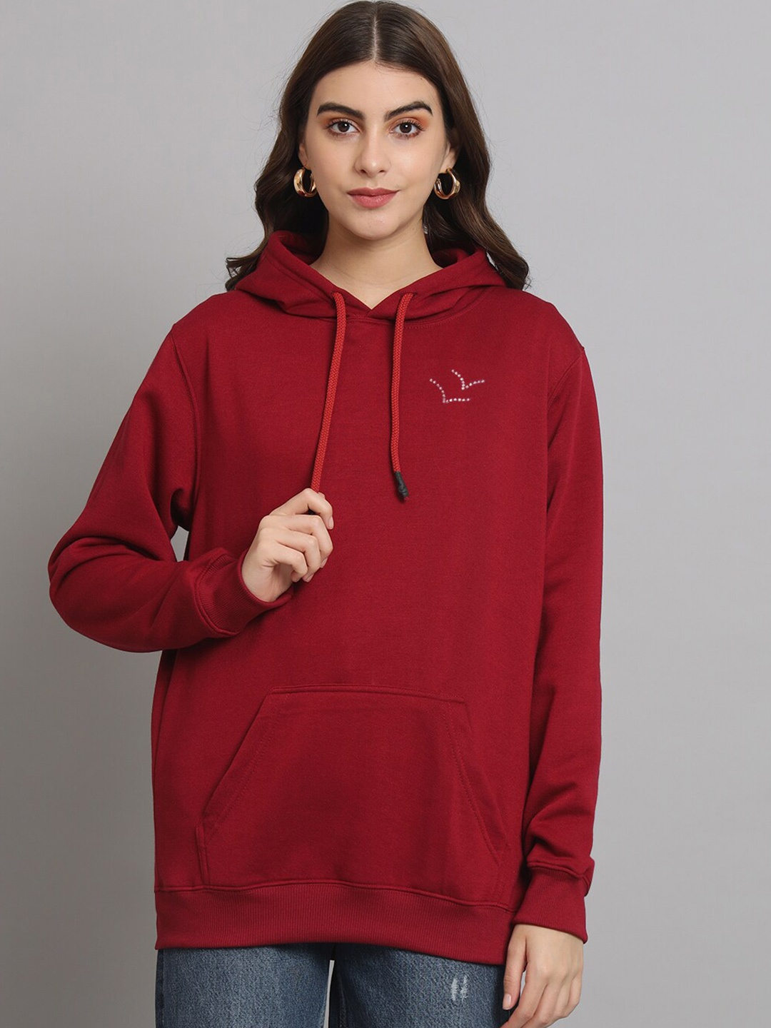 

urSense Hooded Long Sleeves Fleece Oversized Pullover Sweatshirt, Maroon