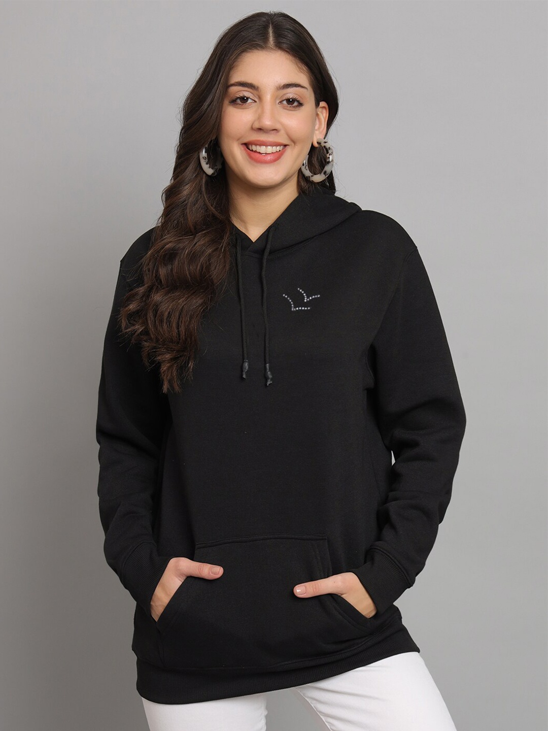 

urSense Hooded Fleece Oversized Pullover, Black