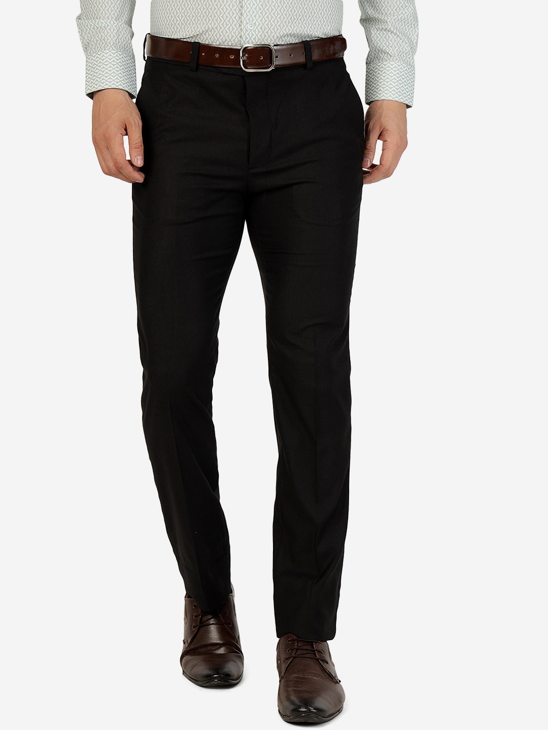 

Greenfibre Men Mid-Rise Slim Fit Formal Trousers, Black