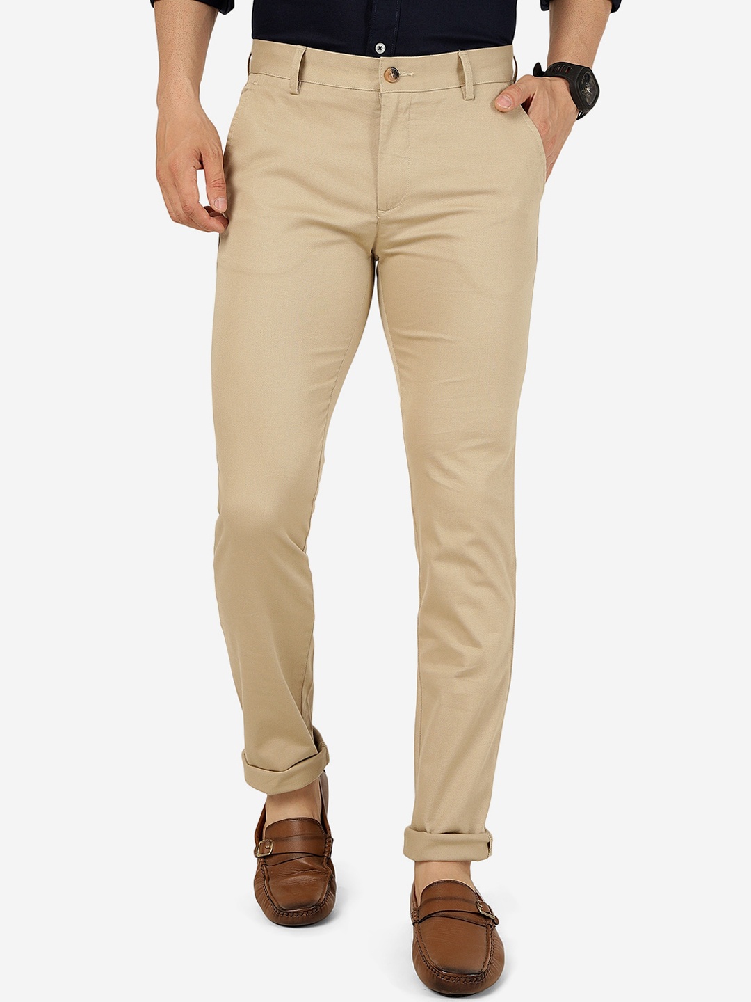 

Greenfibre Men Mid-Rise Slim Fit Pure Cotton Formal Trousers, Beige