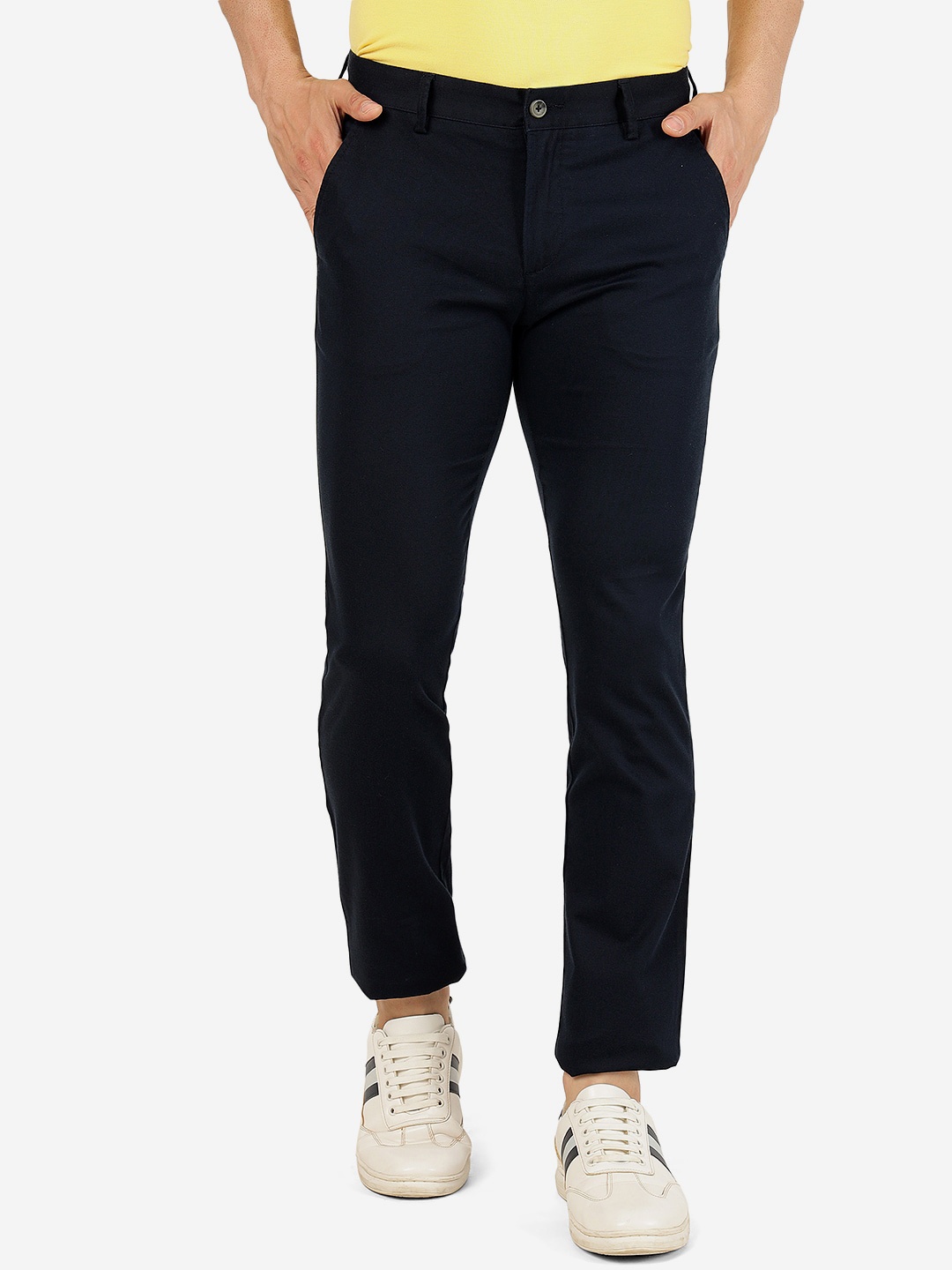 

Greenfibre Men Mid-Rise Slim Fit Pure Cotton Formal Trousers, Navy blue