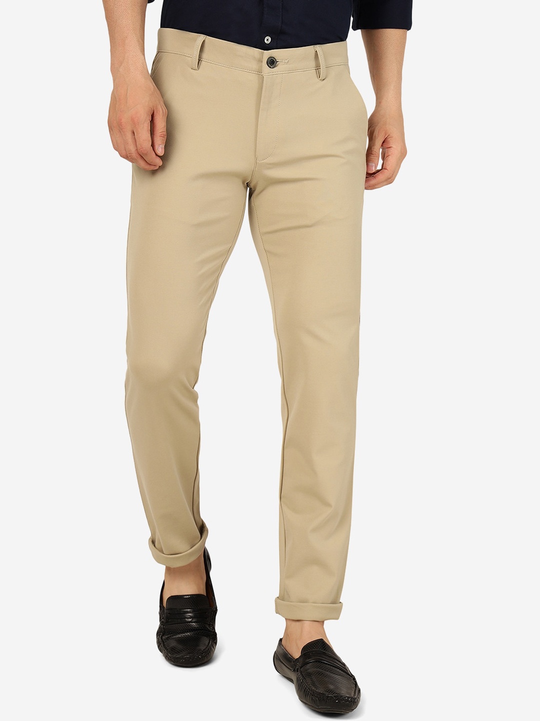 

JADE BLUE Men Regular Fit Pure Cotton Casual Chinos Trousers, Cream