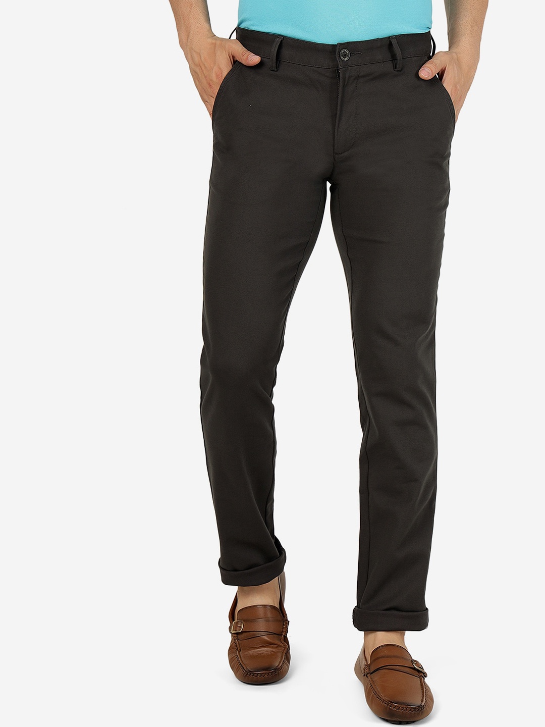 

JADE BLUE Men Slim Fit Pure Cotton Trousers, Grey