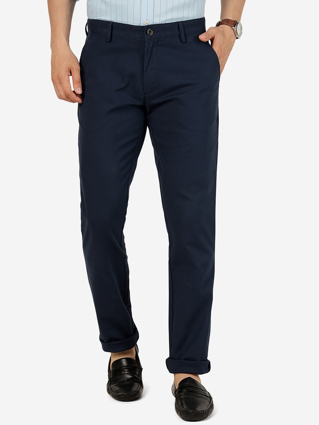 

JADE BLUE Men Slim Fit Pure Cotton Trousers