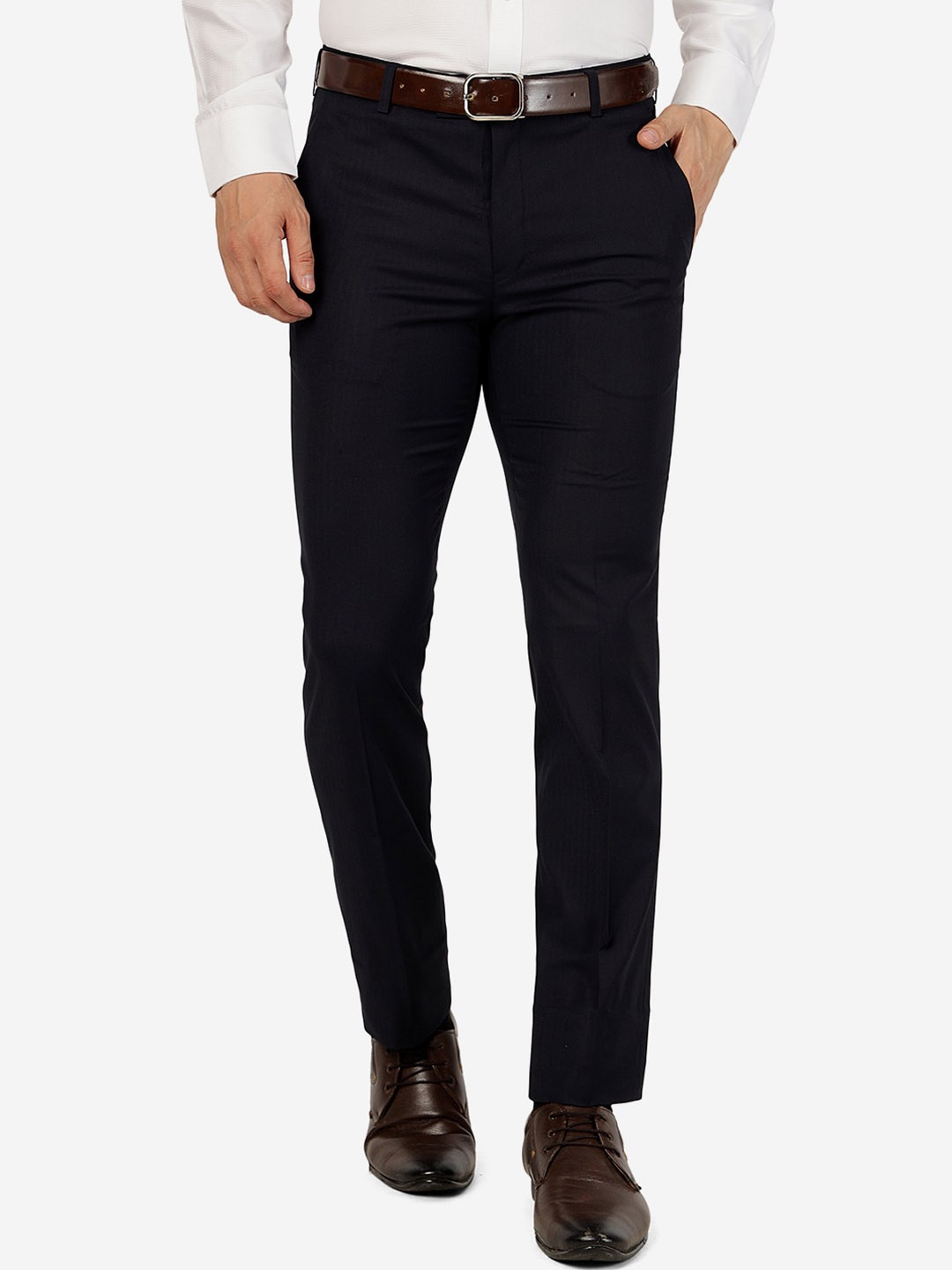 

METAL Men Slim Fit Formal Trousers, Blue