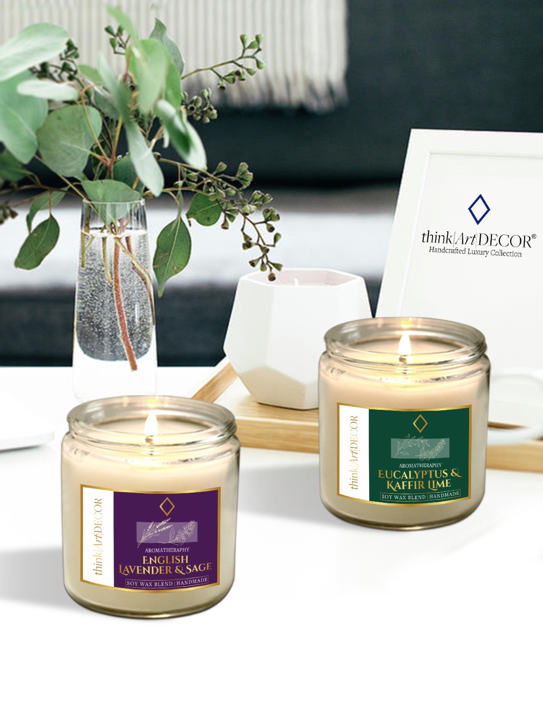 

ThinkArtDecor INCREDIBLE Beige 2 Pcs Aromatherapy Votive Scented Candles With Jar