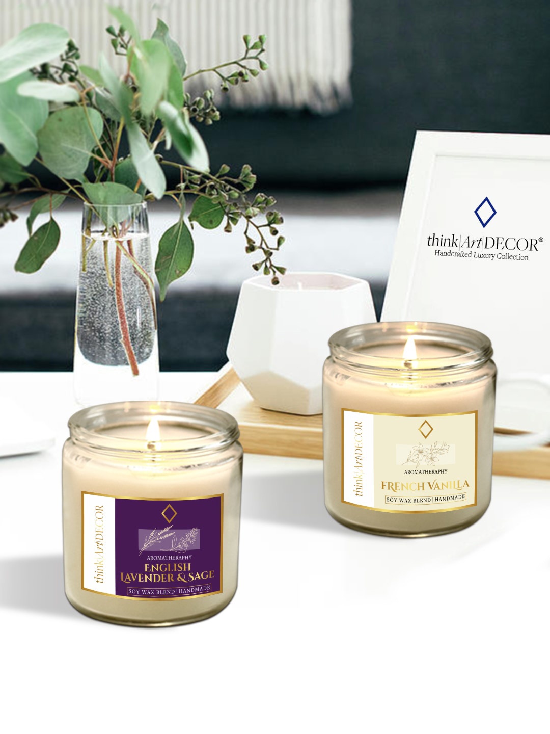 

ThinkArtDecor INCREDIBLE Beige 2 Pcs Aromatherapy Scented Candles with Jar
