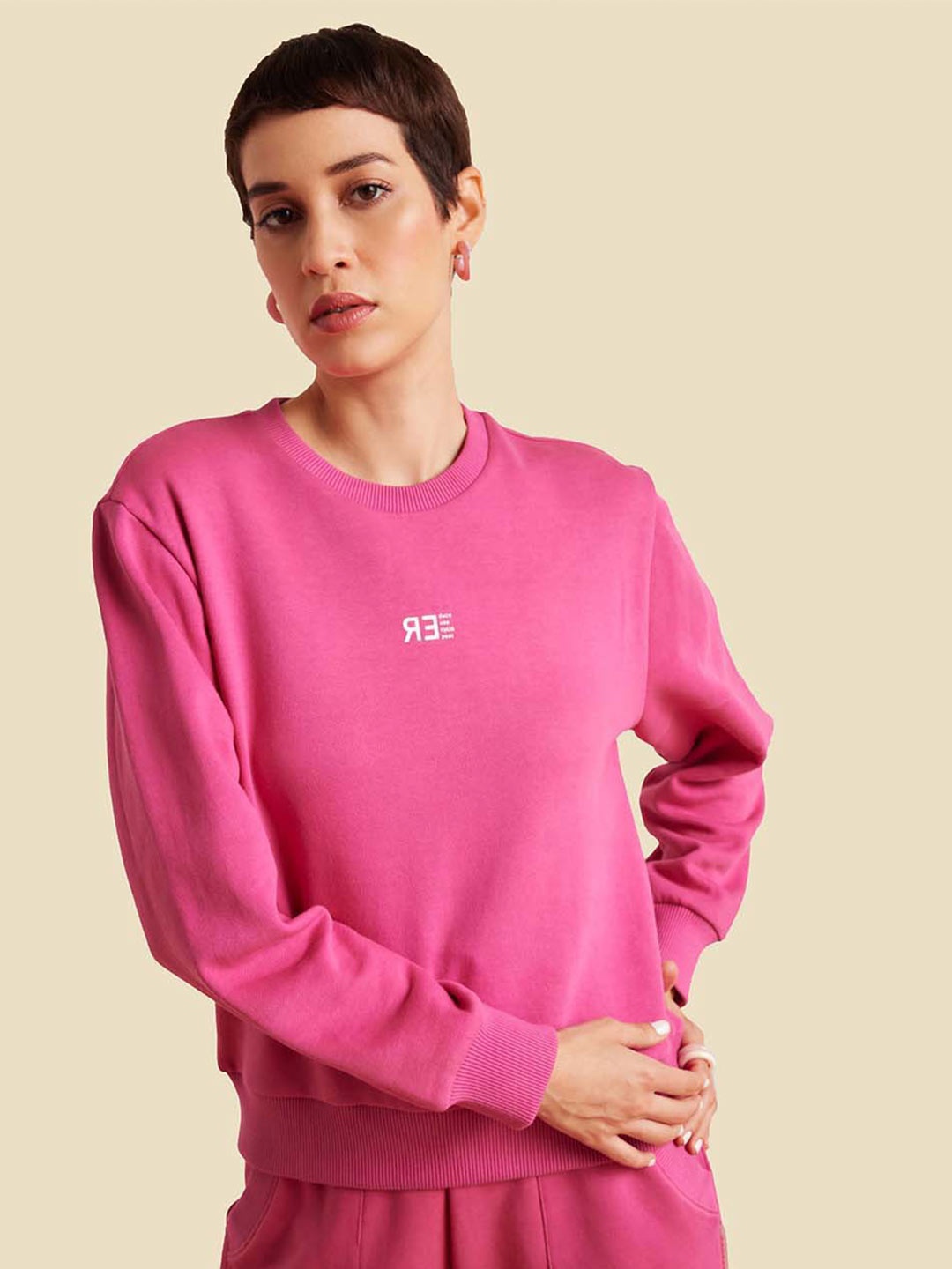 

Muvazo Round Neck Fleece Pullover Sweatshirt, Pink